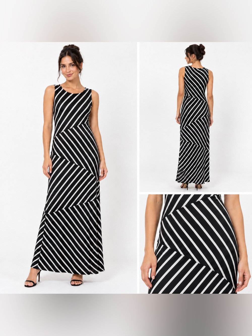 EllumiNation by Nikki H Parker Black White Striped Maxi Dress M
